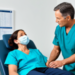 Pre-operative consultation**

A professional female anesthesiologist in a clean, well-lit clinic office, fully clothed in scrubs, explains the anesthesia procedure to a calm, fully clothed, middle-aged male patient. The patient is sitting comfortably in a chair. They are discussing medical charts. Safe for work. Appropriate content. Natural pose. Perfect anatomy. Well-formed hands. Professional setting. Family-friendly. Modest attire.

**
