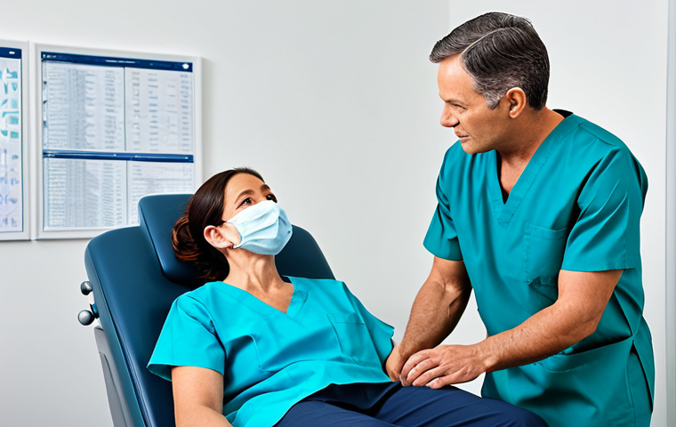 Pre-operative consultation**
A professional female anesthesiologist in a clean, well-lit clinic office, fully clothed in scrubs, explains the anesthesia procedure to a calm, fully clothed, middle-aged male patient. The patient is sitting comfortably in a chair. They are discussing medical charts. Safe for work. Appropriate content. Natural pose. Perfect anatomy. Well-formed hands. Professional setting. Family-friendly. Modest attire.
**