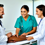 **

"A diverse team of doctors and nurses in a brightly lit, modern hospital room, fully clothed in appropriate medical attire, attending to a patient simulator. Smiling faces, collaborative environment, safe for work, professional medical setting, perfect anatomy, correct proportions, natural pose, well-formed hands, proper finger count, natural body proportions, modest clothing, family-friendly, high quality rendering."

**