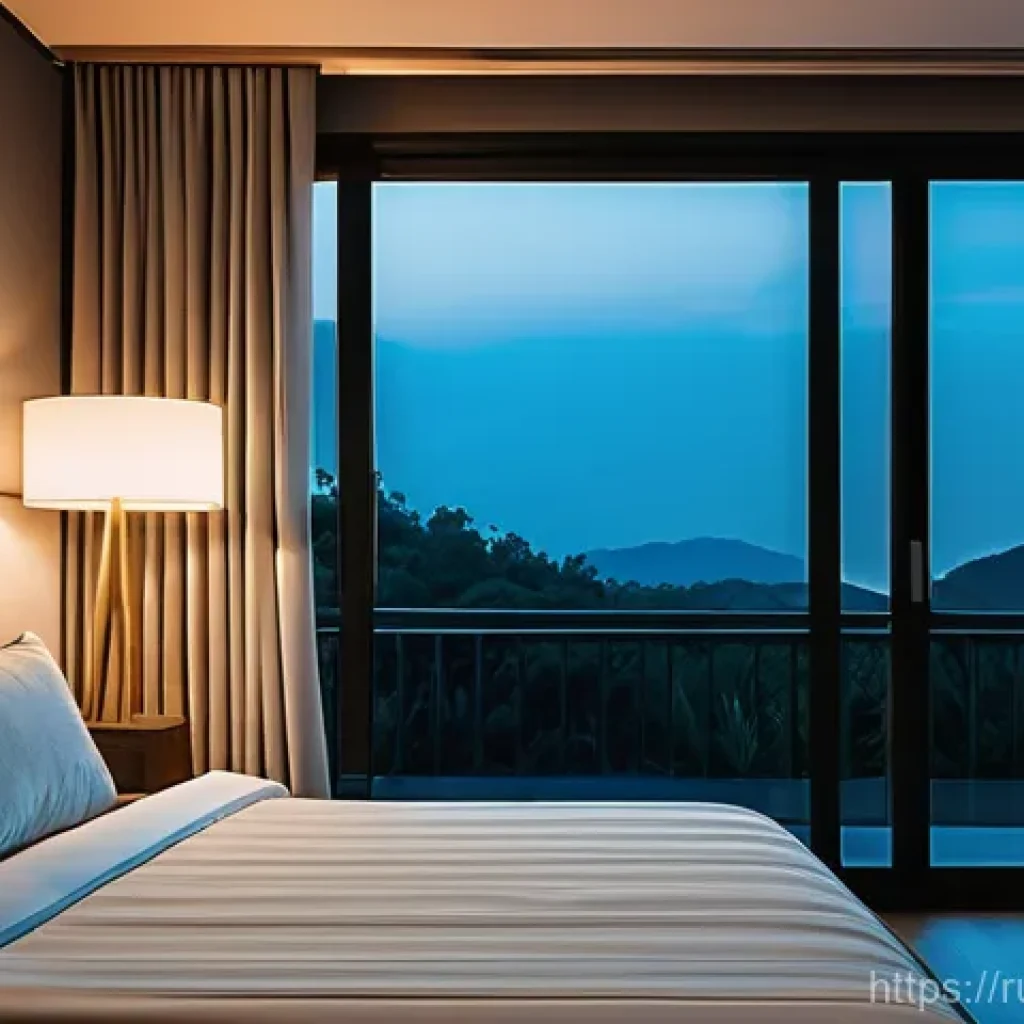 야간 근무와 교대 근무 관리 - A serene and completely darkened bedroom during daylight hours. Thick blackout curtains block all su...