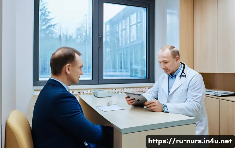 환자 중심 간호 - A warm and inviting medical consultation room in a modern Russian clinic, featuring a compassionate ...