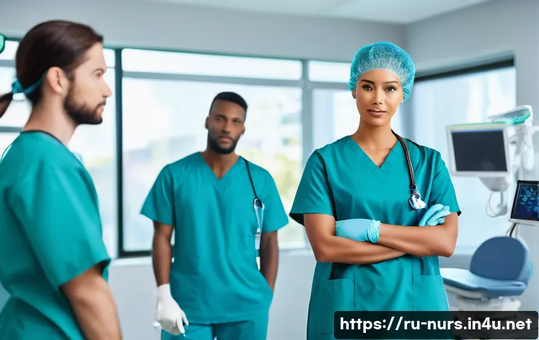 간호 교육 및 지도 방법 - A group of diverse medical professionals in a modern training room, engaged in a realistic medical s...