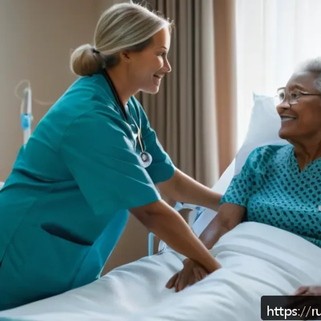 근골격계 간호 - A compassionate nurse gently assisting an elderly patient with limited mobility in a bright, clean h...