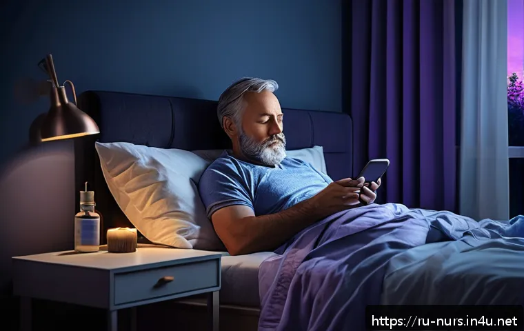 백신 접종 및 예방 간호 - A cozy bedroom scene showcasing a middle-aged Russian man preparing for vaccination by following a h...