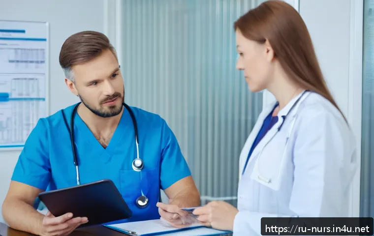 의료진과의 소통 및 협력 방법 - A warm, professional medical consultation scene in a modern clinic, featuring a middle-aged Russian ...