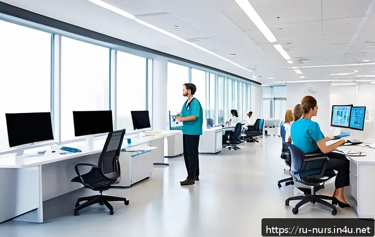 산업 간호사 및 직업 간호사 역할 - A modern corporate healthcare setting showing a diverse group of professional medical staff includin...